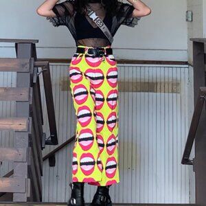 Hayley Elsaesser Mouthy Wide Leg Festival Pants Yellow/Red/Pink Sz XS
